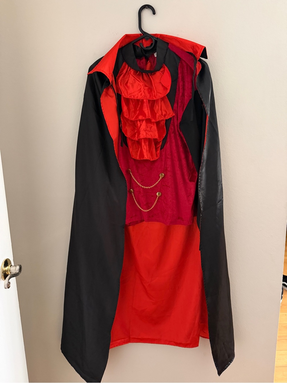 Red and Black Vampire Cape Costume with Ruffled Front